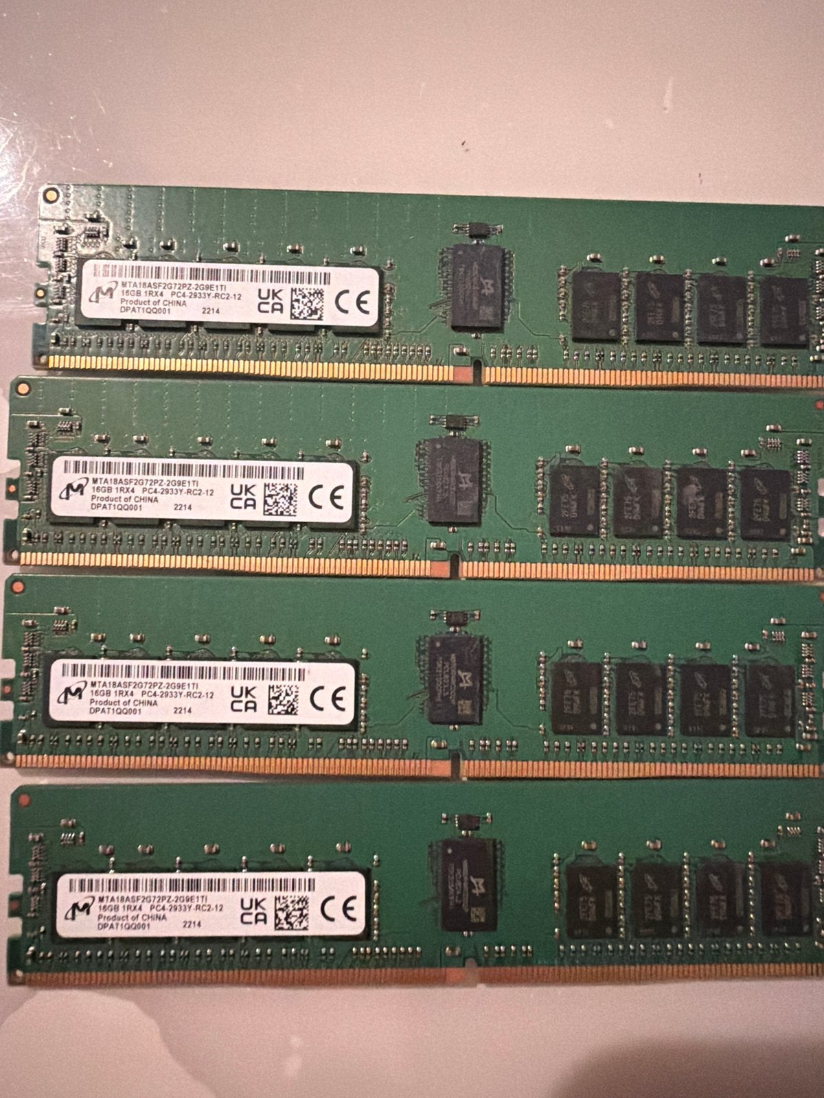 4x 16GB DDR4 RAM PC4-2933Y-RC2-12 Geheugenmodules, Computers en Software, RAM geheugen, Gebruikt, Server, 16 GB, DDR4, Ophalen of Verzenden
