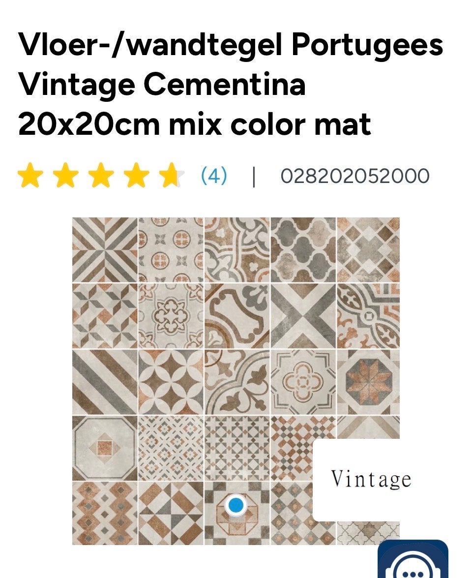 Vloer-/wandtegel Portugees Vintage Cementina 20x20cm, Ophalen, Keramiek, Nieuw, 20 tot 40 cm