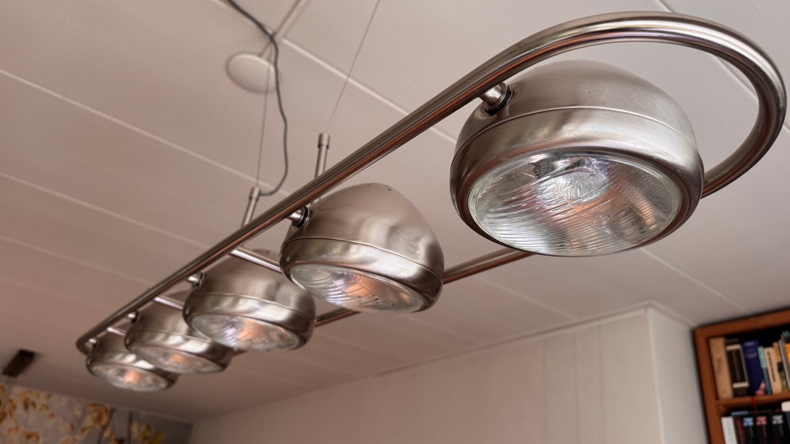 Vintage Koplampen Hanglamp - Eettafel - 5 Spots, Ophalen, Zo goed als nieuw, Glas, Vintage