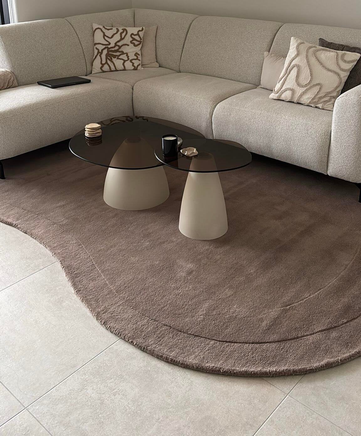Set van 2 design salontafels – Bruin rookglas – Beige voet, Ophalen, Minder dan 50 cm, 50 tot 100 cm, Overige vormen