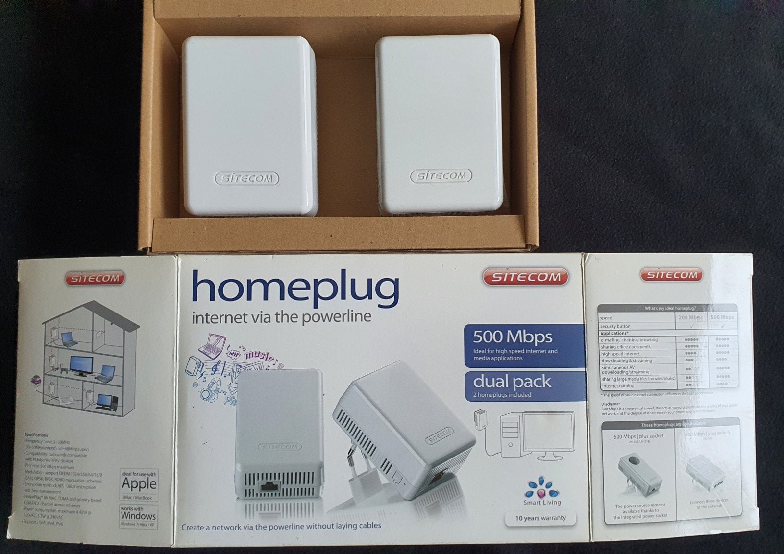 Sitecom Homeplug 500Mbps Dual Pack, 1 Master, 2 slaves, Ophalen of Verzenden, Zo goed als nieuw, Sitecom