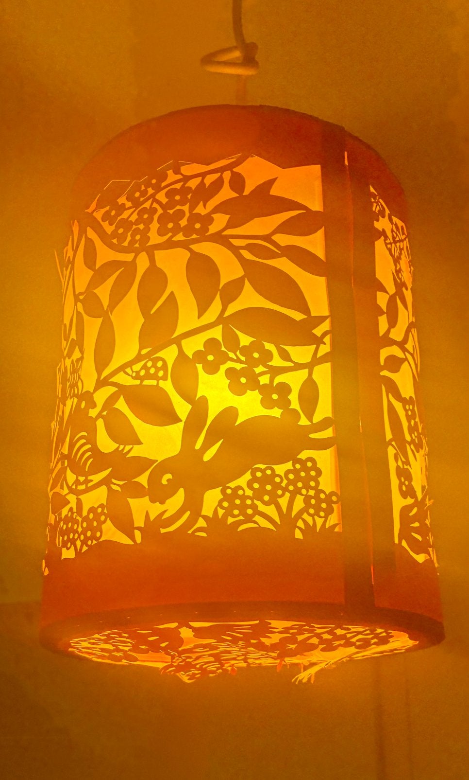 Hanglamp met sfeervolle lampenkap vogels & bloemen, Bohemian, Overige materialen, Gebruikt, Roze