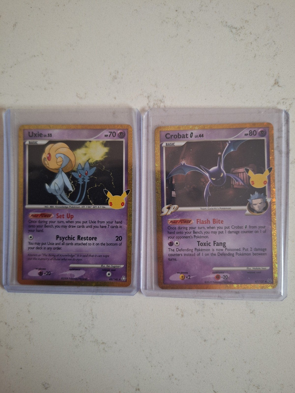 Pokemon 30th Crobat (47/127) en Uxie (43/146) kaarten, Ophalen of Verzenden, Zo goed als nieuw, Meerdere kaarten