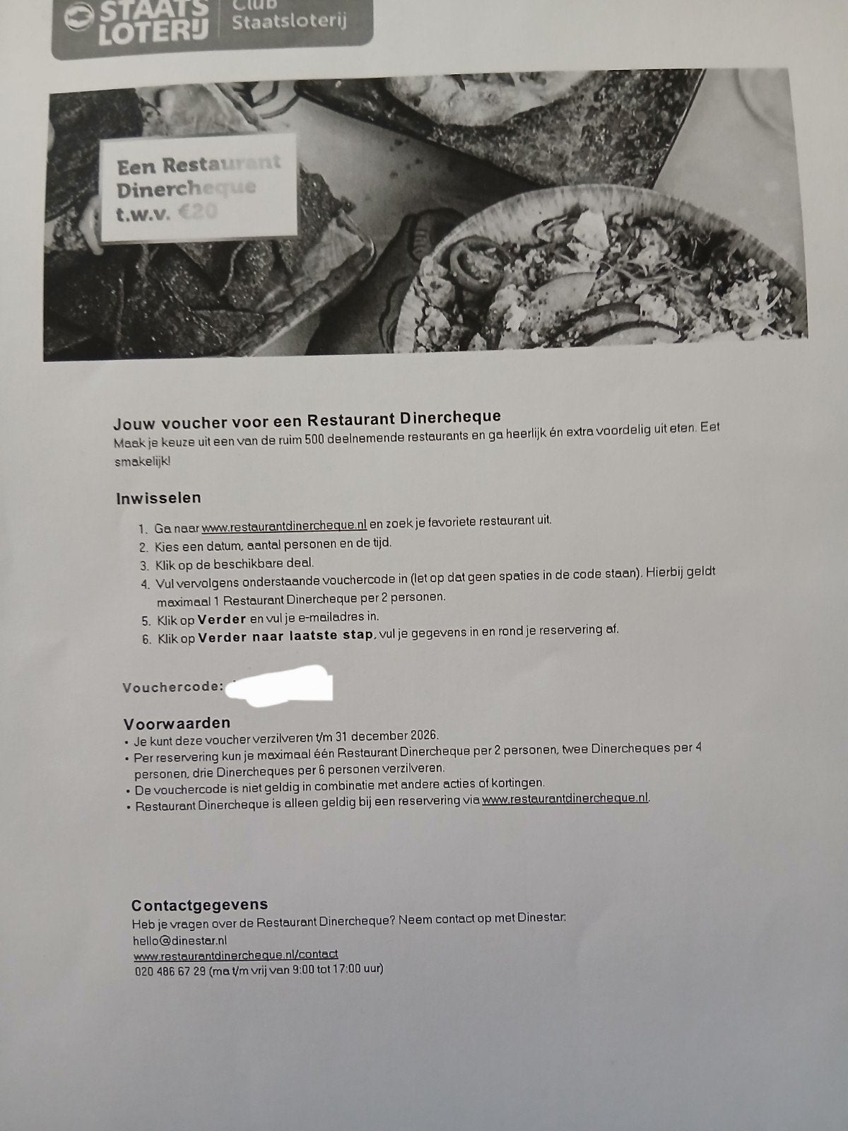 Restaurant dinercheque twv €20, Tickets en Kaartjes, Kortingen en Cadeaubonnen