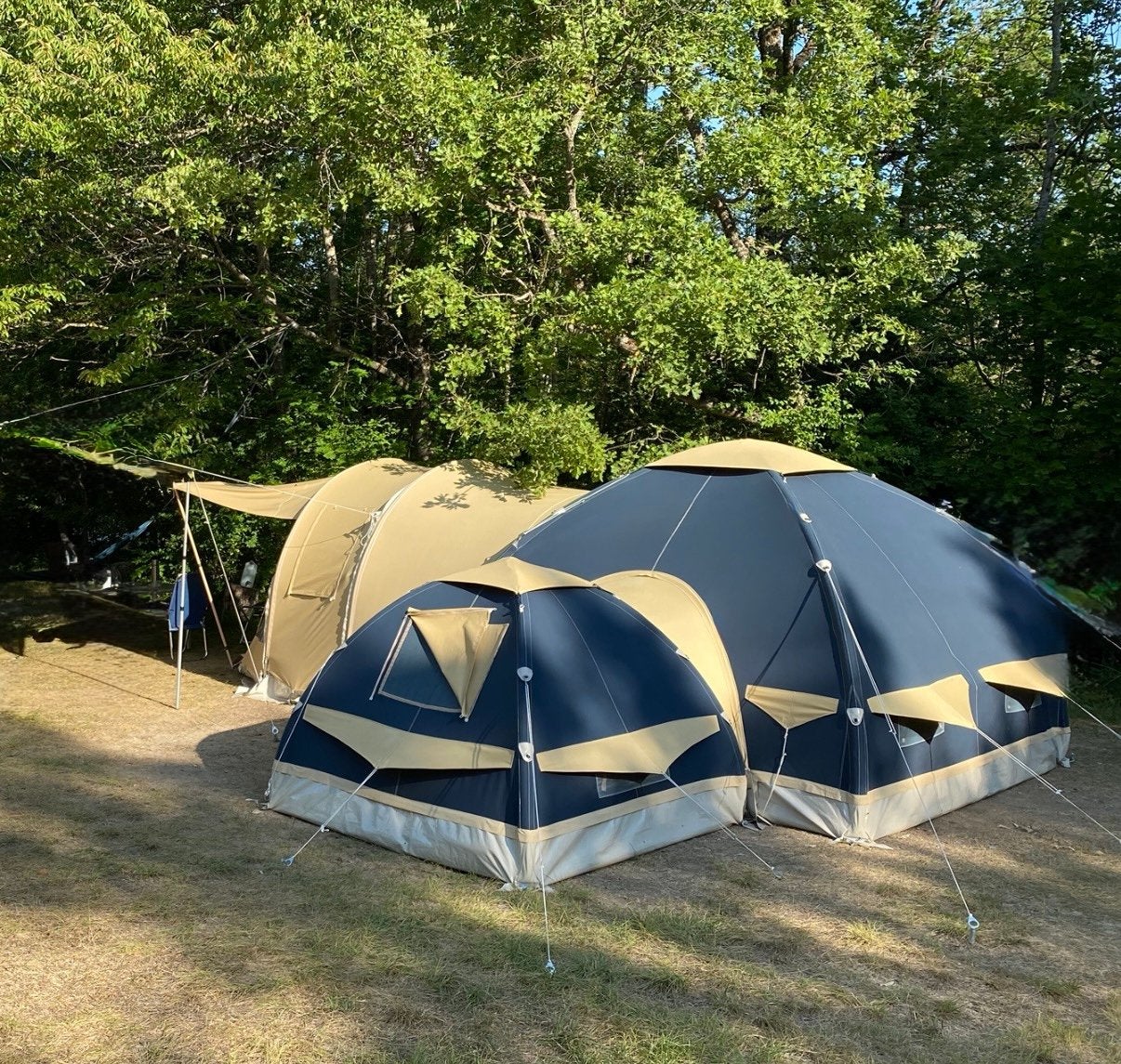 Karsten oppomp tent+koppeltent 325+200 blauw, Caravans en Kamperen, Ophalen, Gebruikt, Tot en met 6
