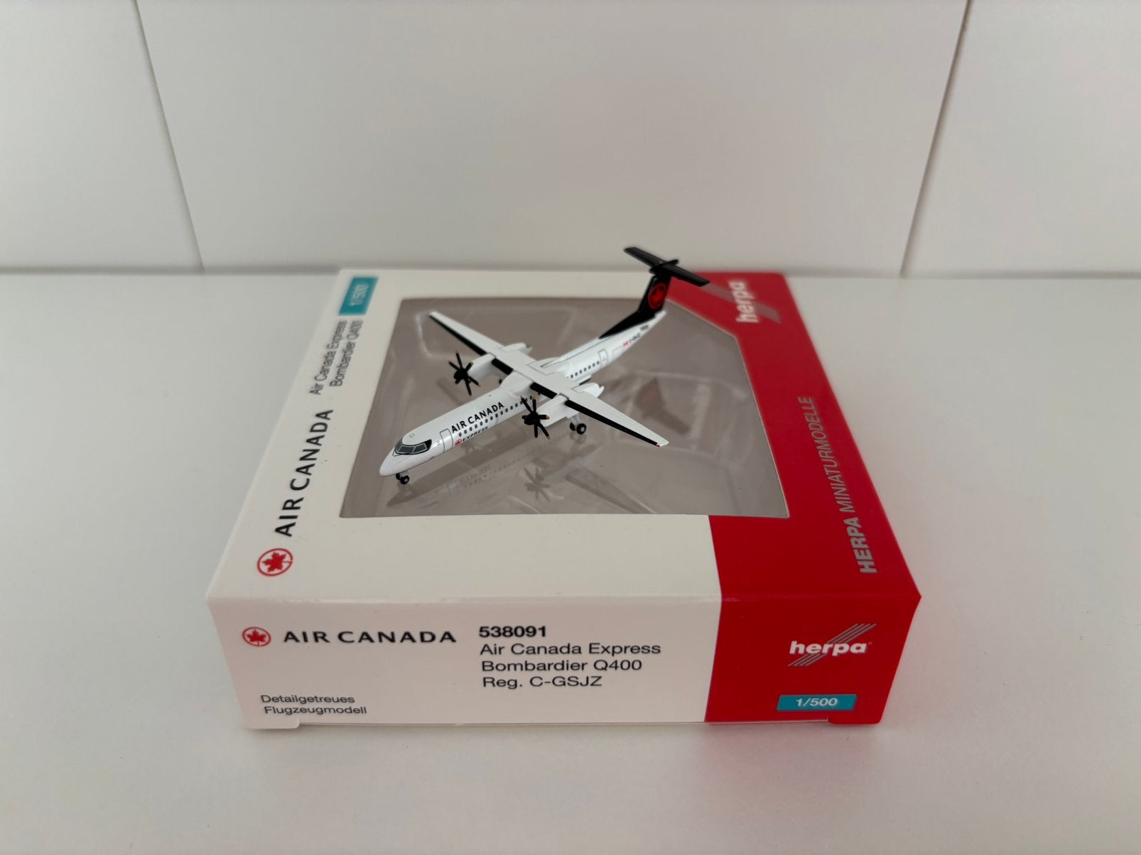 Herpa 538091 Air Canada Express Bombardier Q400 1:500, Ophalen of Verzenden, Zo goed als nieuw, Schaalmodel