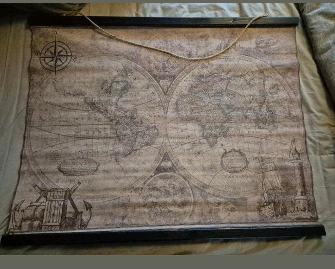 Oude Wereldkaart op doek, Ophalen of Verzenden