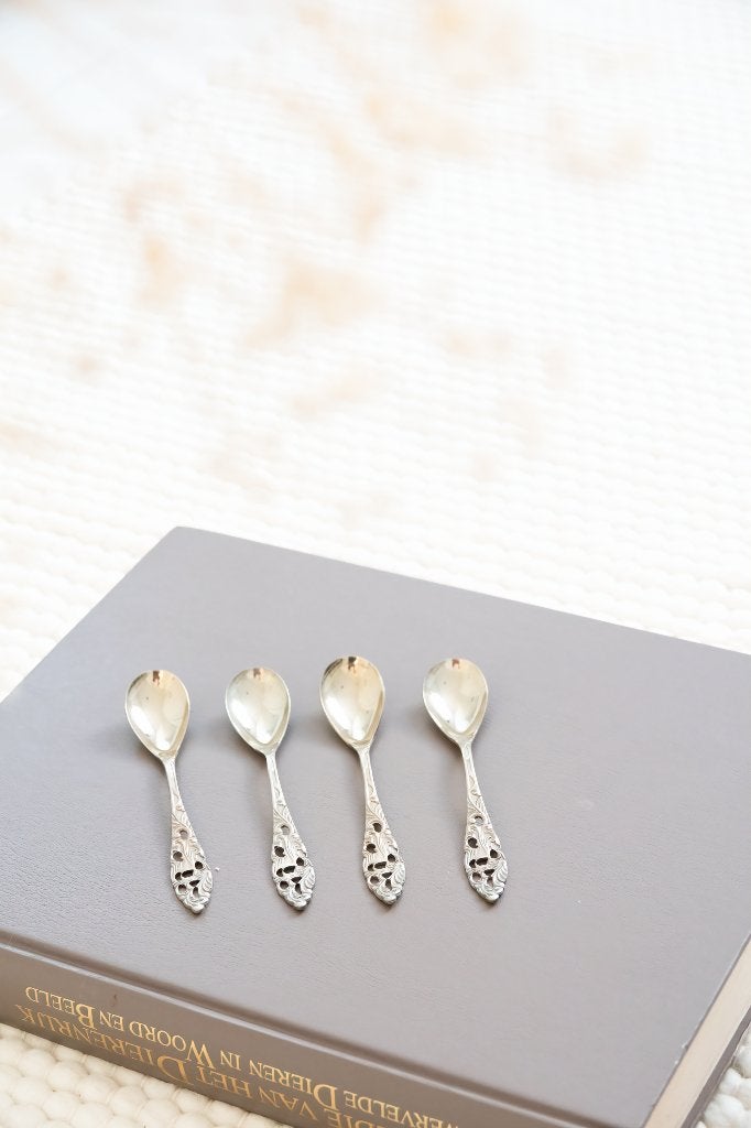 Gebe zilverkleurige lepeltjes set van 4 vintage, Ophalen of Verzenden