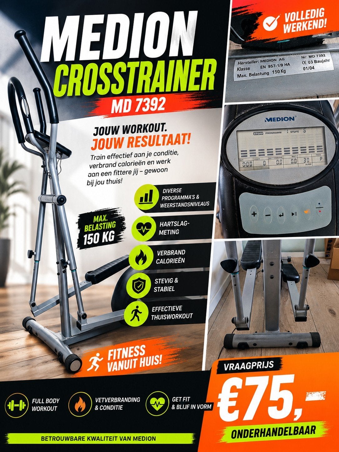 Crosstrainer / Elliptical Trainer MEDION – Werkt Perfect, Ophalen, Gebruikt, Benen, Crosstrainer