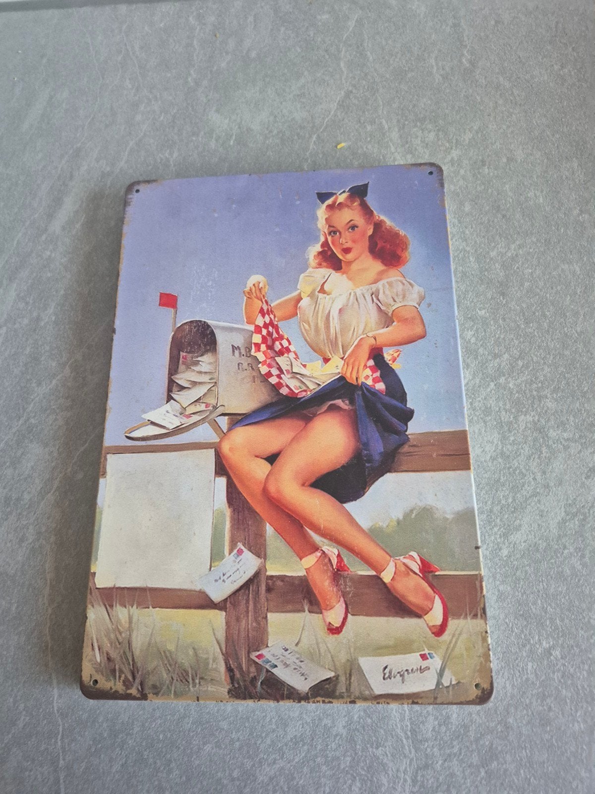 Vintage Pin-up Girl Metalen Plaat - Retro Decoratie, Ophalen of Verzenden, Nieuw, Reclamebord