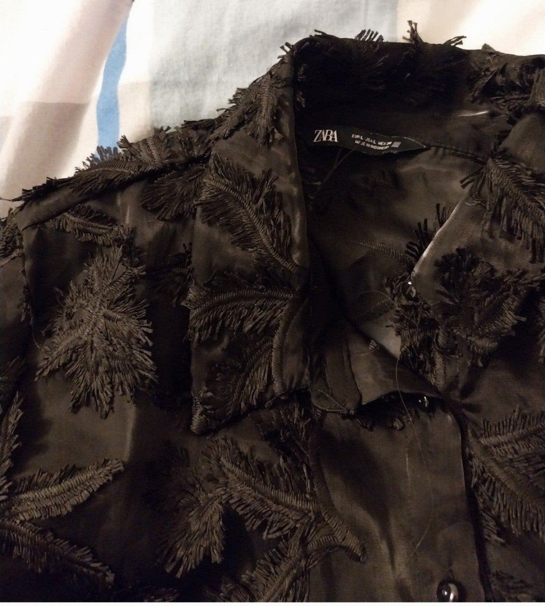Zara blouse met bladmotief - Zwart - Maat M, Verzenden, Maat 42/44 (L), Zo goed als nieuw, Zara