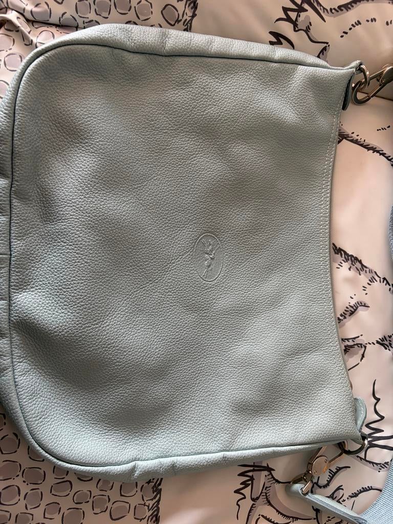 Longchamp Schoudertas - Lichtblauw Leer, Ophalen of Verzenden, Zo goed als nieuw, Blauw