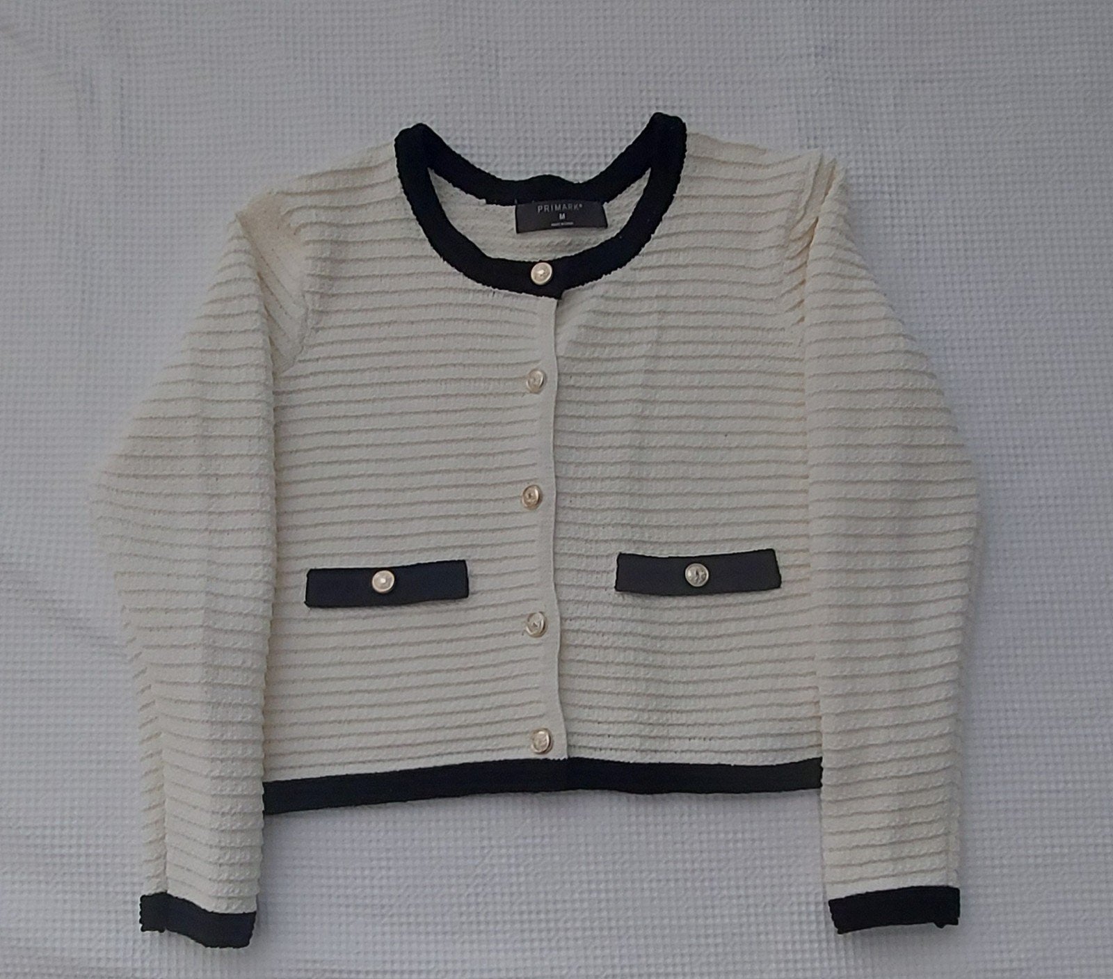 Creme vestje met zwarte accenten, maat M, Ophalen of Verzenden