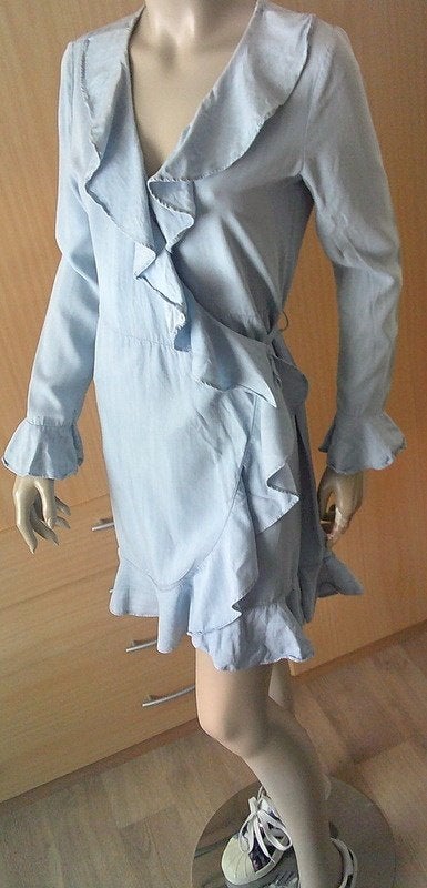 Maria Tailor Skylight blue jurk met rouches maat S, Kleding | Dames, Jurken, Maat 36 (S), Gedragen, Boven de knie, Verzenden