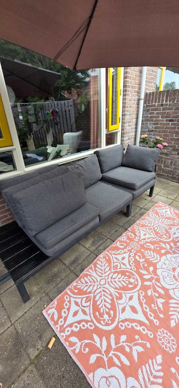 Loungeset hoekbank kussens antraciet, Huis en Inrichting, Ophalen, Gebruikt, Grijs, Vierkant