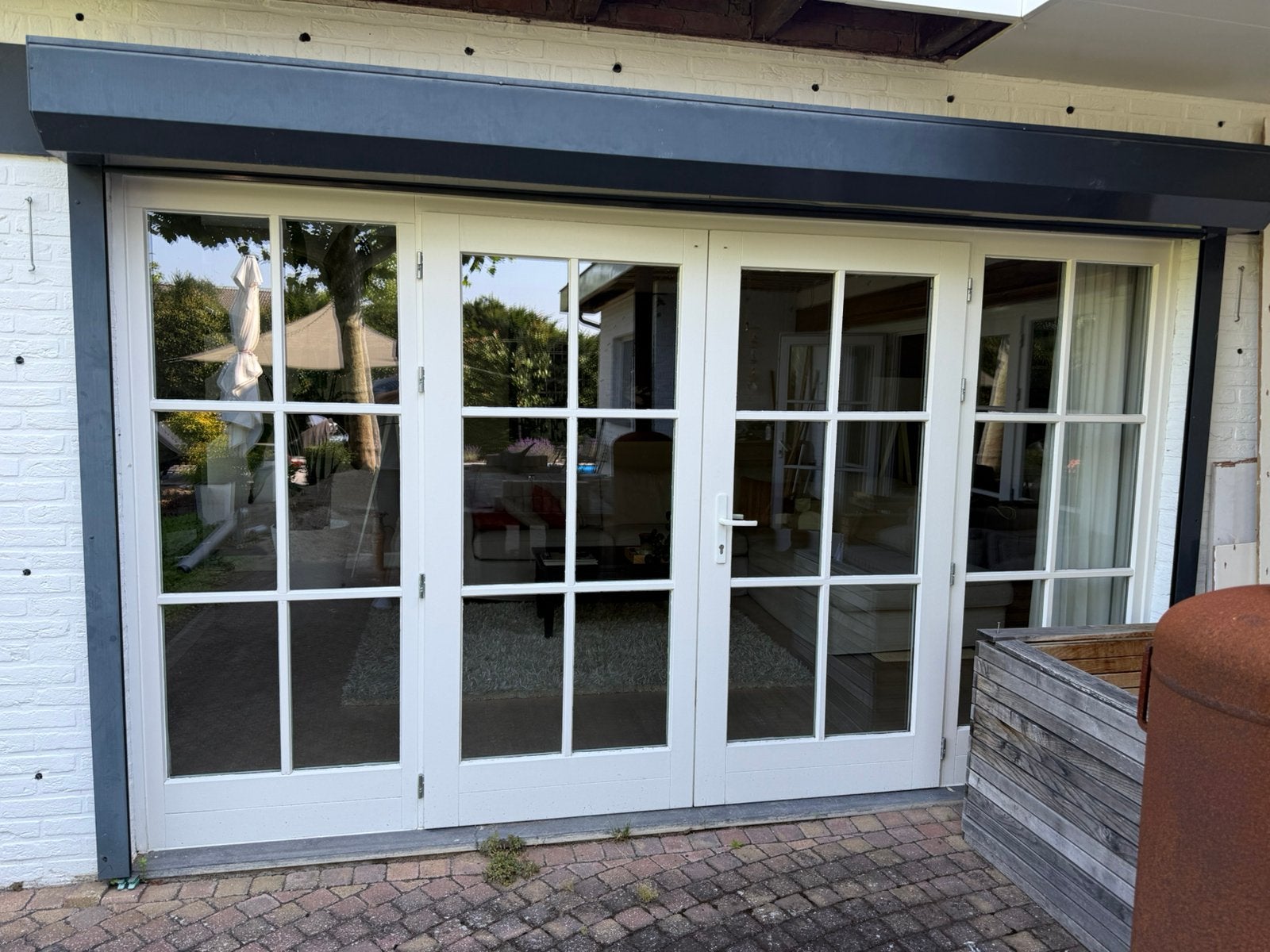 2 maal dubbele openslaande deur incl vaste raam weerszijde, Doe-het-zelf en Verbouw, Kozijnen en Schuifpuien, Ophalen, Gebruikt