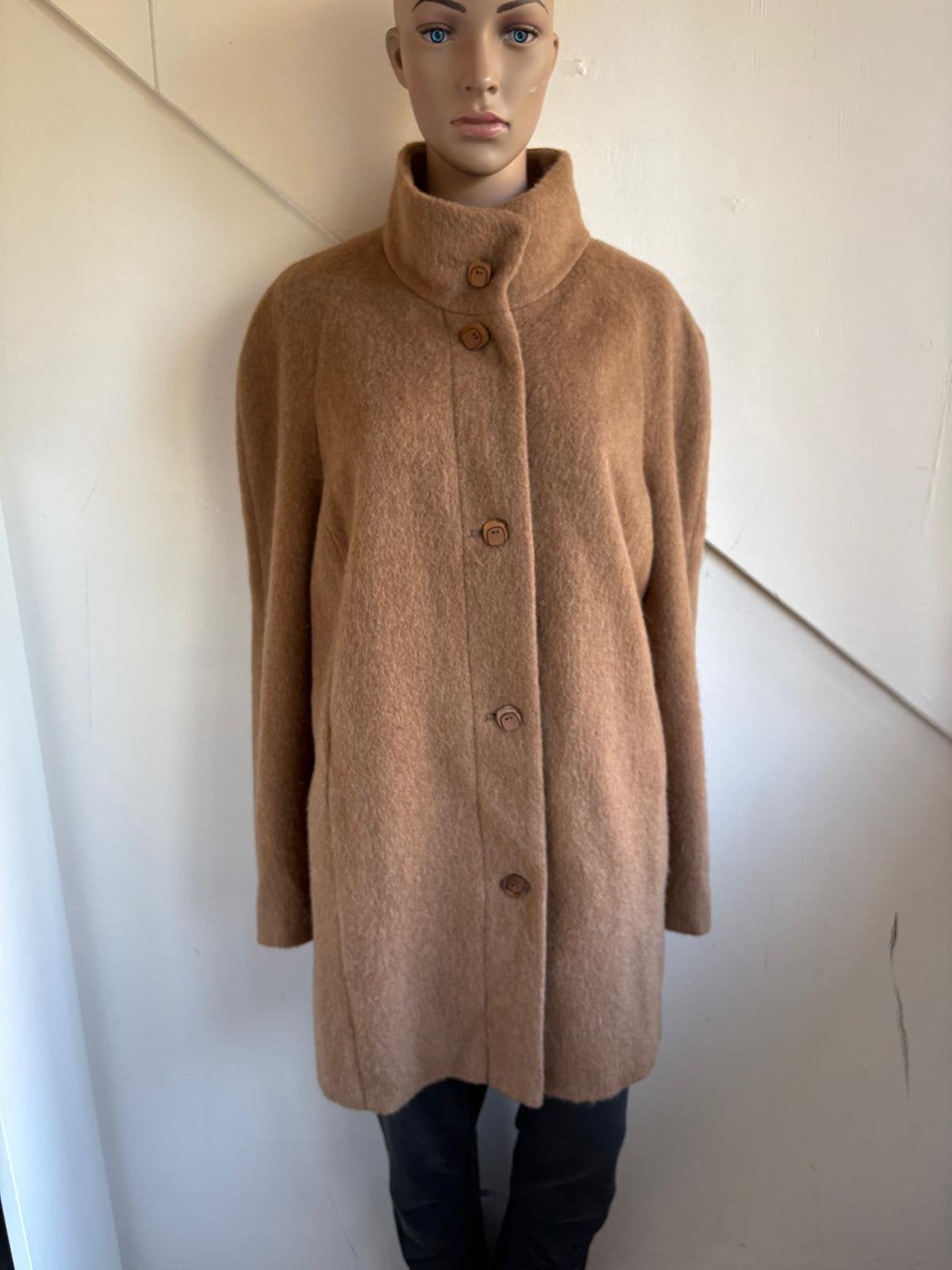 Gerry Weber wollen mantel winterjas maat 46 lichtbruin, Ophalen of Verzenden, Zo goed als nieuw, Maat 46/48 (XL) of groter, Bruin