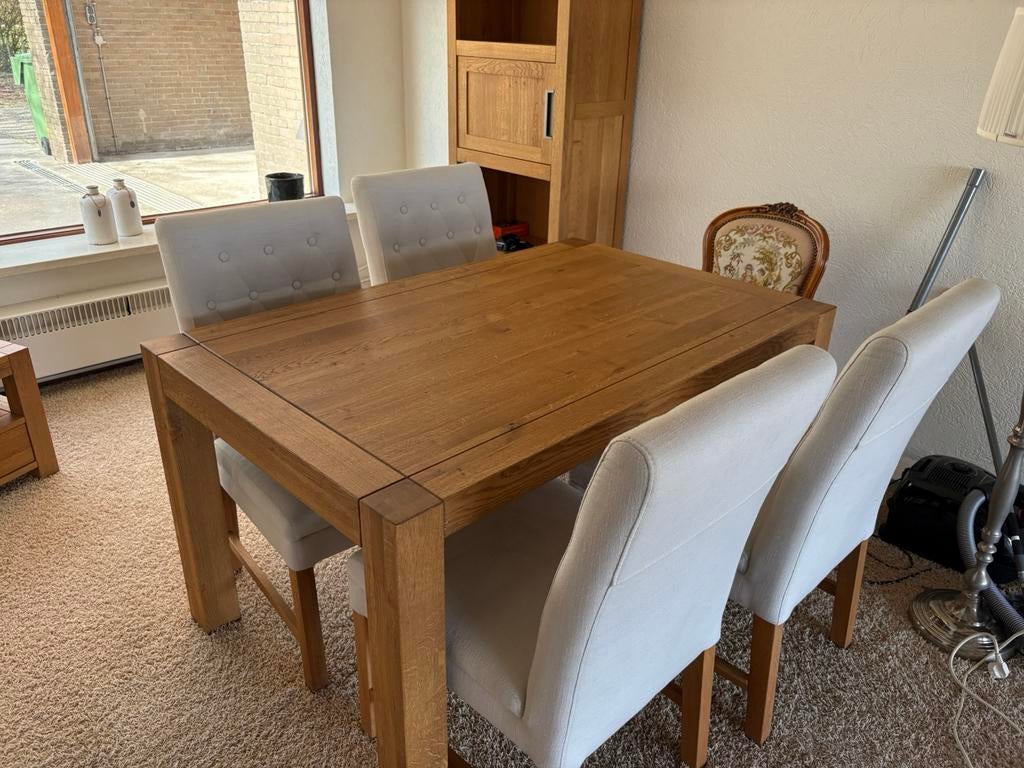 Massief blank eiken meubels, Huis en Inrichting, Ophalen, Zo goed als nieuw, 4 tot 6 stoelen
