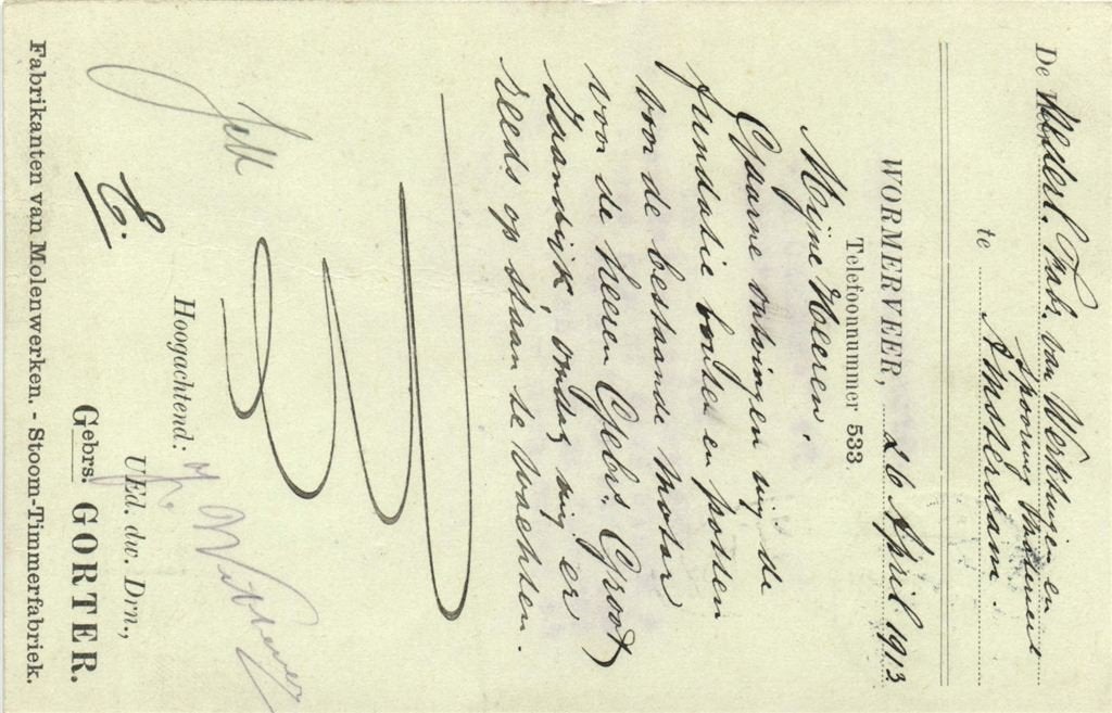 Gebrs. Gorter, Wormerveer - 04.1913 - briefkaart