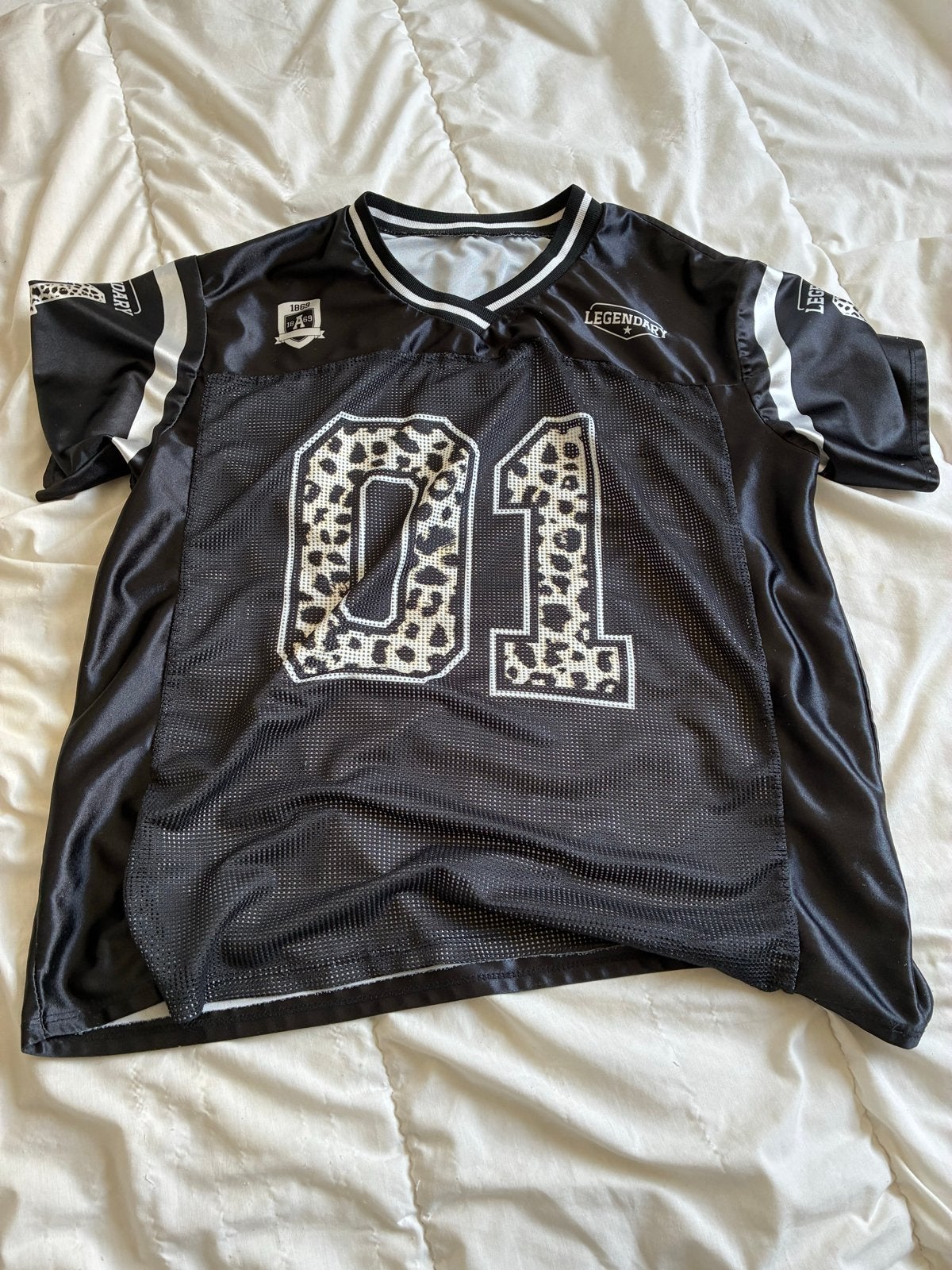 Zwart American Football Shirt met Luipaardprint '01', Maat 38/40 (M), Zwart, Ophalen of Verzenden, Korte mouw