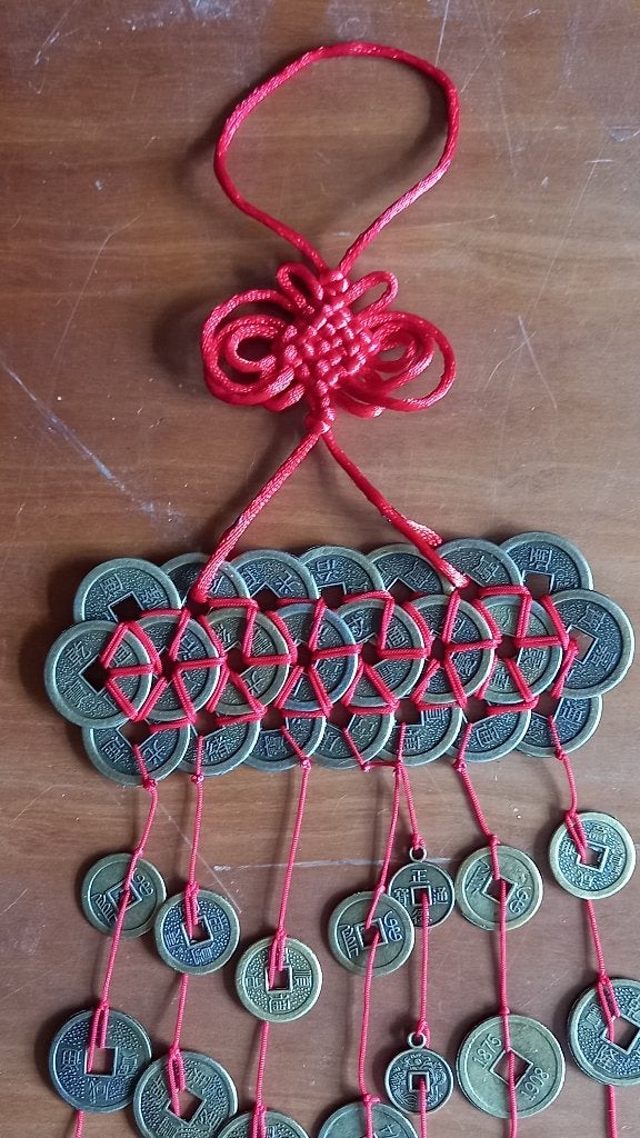 Mooie oude Chinese hanger gemerkte munten van koper 41 cm., Antiek en Kunst, Wanddecoratie, Handgemaakt, Ophalen of Verzenden