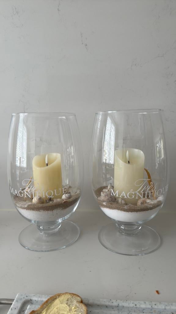 Prachtige mooie windlichten incl. kaars, Ophalen of Verzenden, Zo goed als nieuw, Glas, Modern