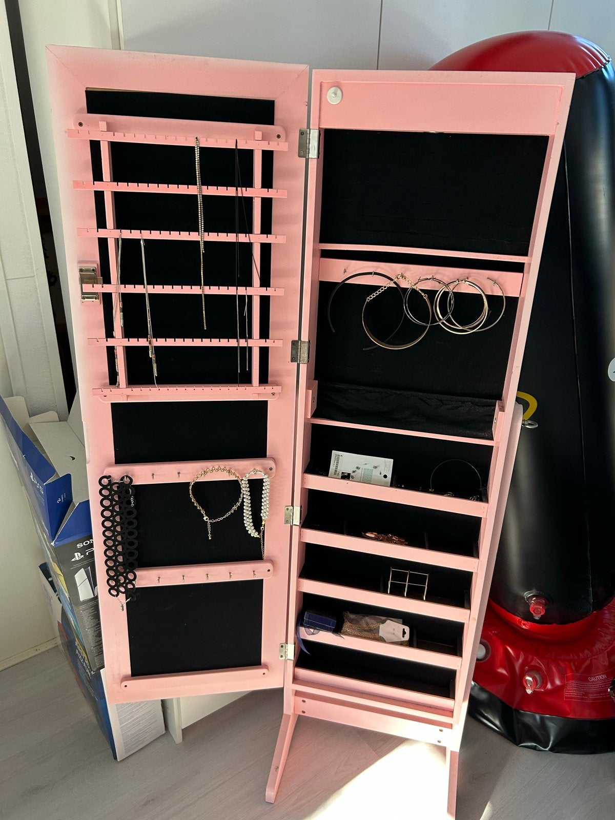 Roze spiegel met sieradenkast - perfect voor elke kamer, Ophalen, Minder dan 50 cm, Gebruikt, 150 tot 200 cm