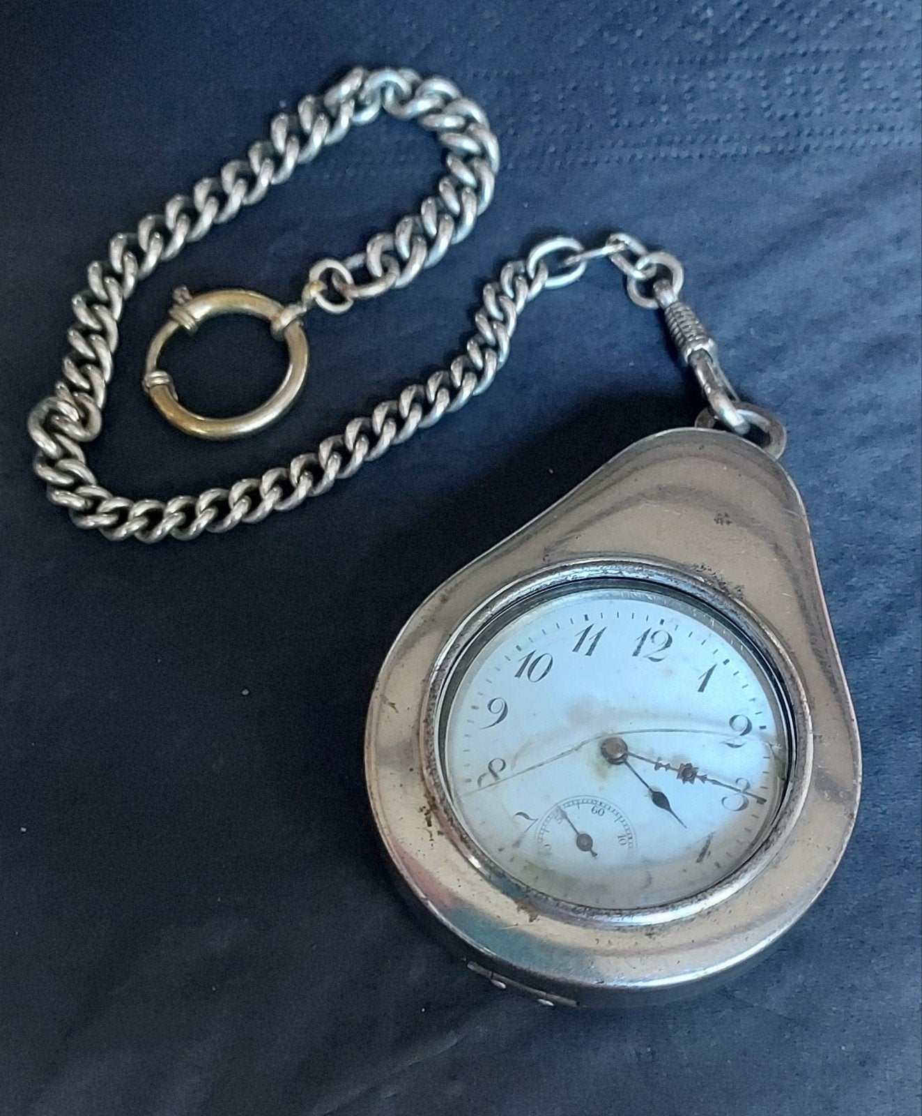 Antiek Zwitsers Zakhorloge (1900) met Beschermhoes-kettingi, Ophalen of Verzenden, Staal, Overige merken