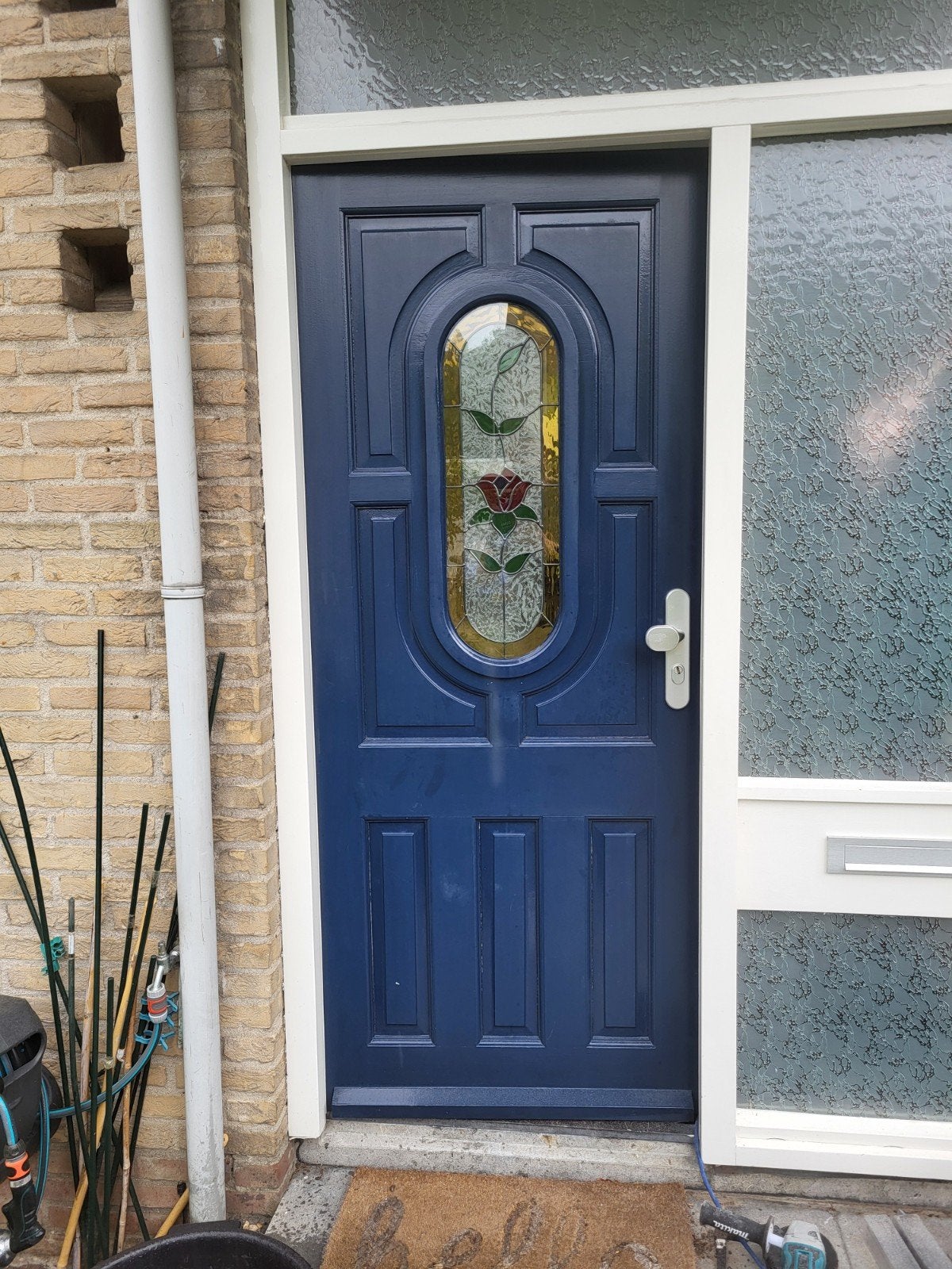 Buitendeur met glas-in-lood, 199 x 82,2 cm, Ophalen, Gebruikt, 80 tot 100 cm, Buitendeur