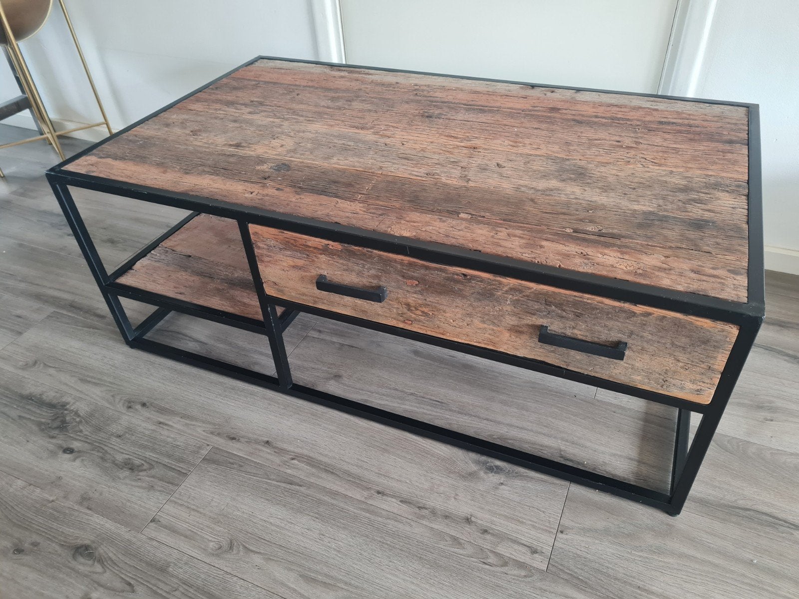 Goossens Salontafel Industrieel Hout en Metaal, Ophalen, Gebruikt, 100 tot 150 cm, 50 tot 100 cm