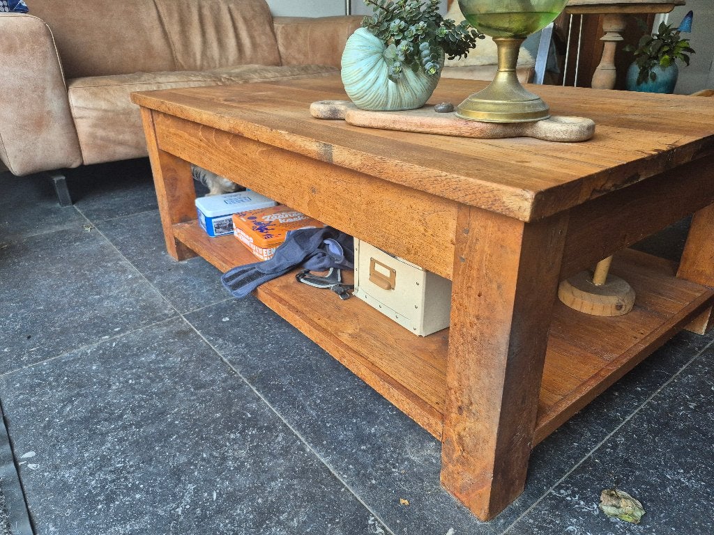 Teak houten salontafel, Ophalen, Gebruikt, 100 tot 150 cm, Teakhout