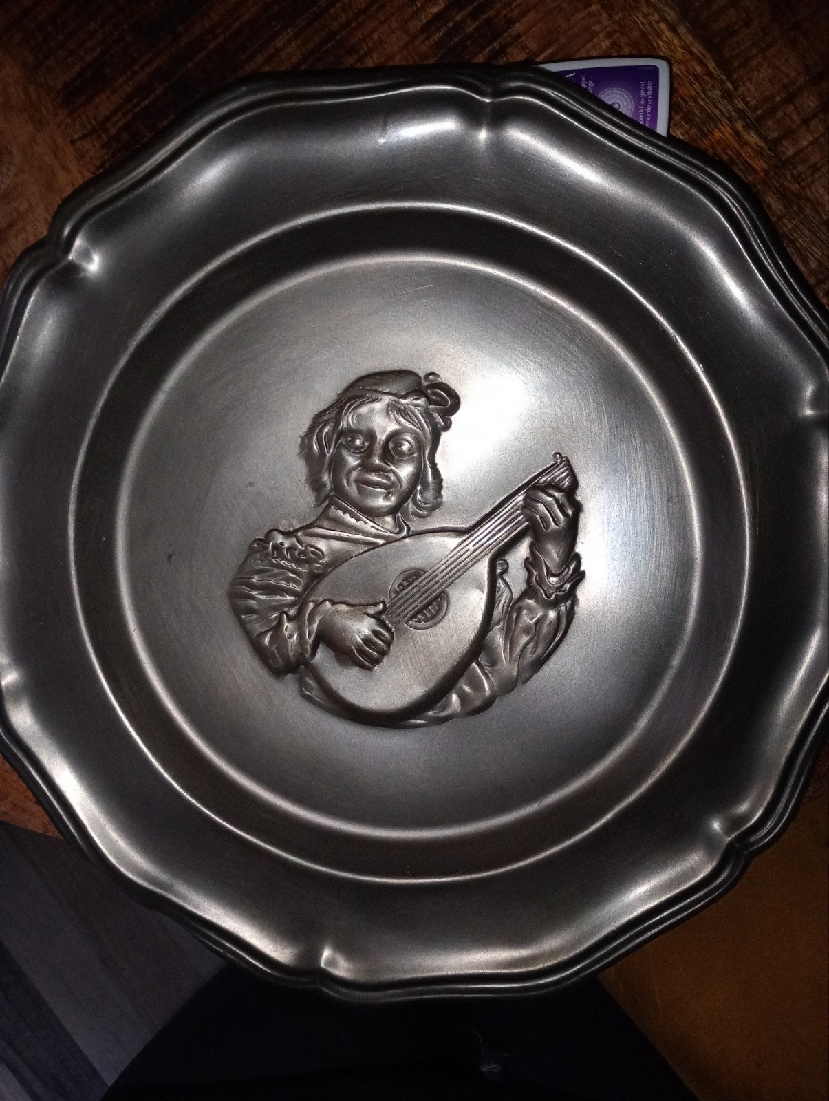 Antieke tinnen theepot met rechaud en sierborden, Antiek en Kunst, Ophalen