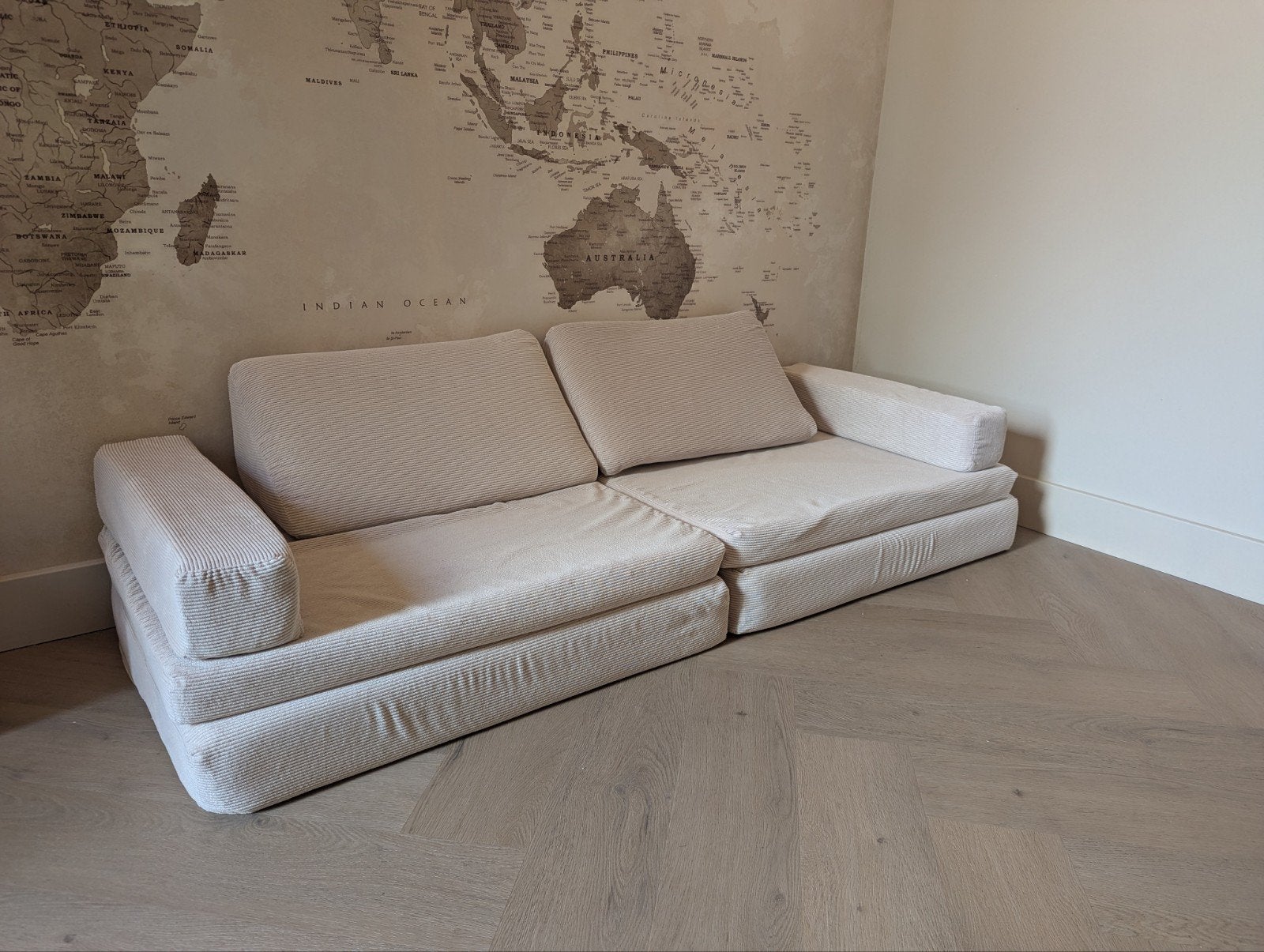 Modulaire bank - Beige ribstof - Zeer flexibel, Ophalen, Minder dan 75 cm, 150 tot 200 cm, Tweepersoons