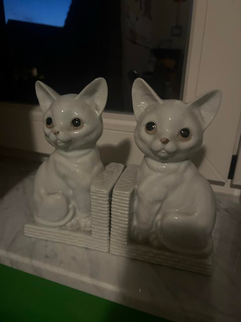 Schattige Katten Boekensteunen - Wit Keramiek, Ophalen of Verzenden, Zo goed als nieuw, Modern, Wit