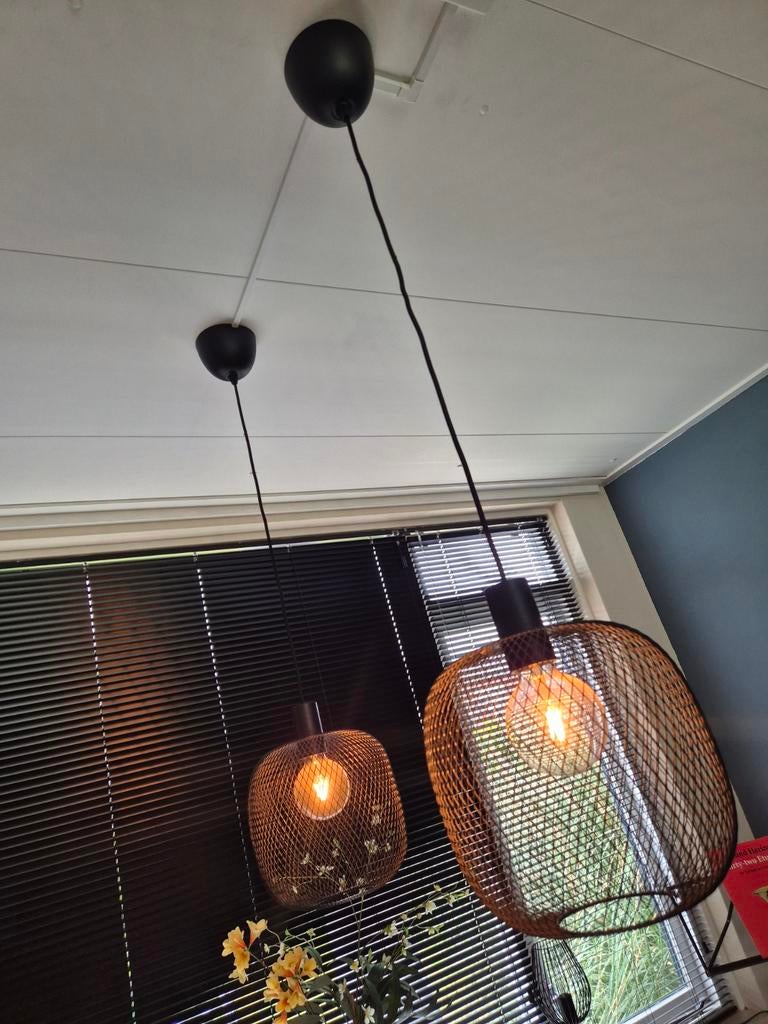 Set van 2 industriële hanglampen, draadstaal design, Ophalen, Industrieel, Modern, Draadstaal, Zo goed als nieuw, Metaal