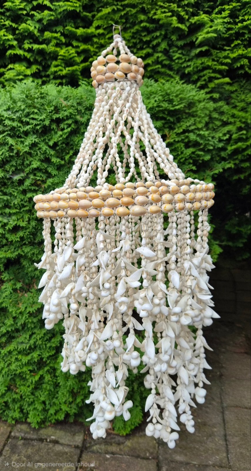 Unieke schelpen kroonluchter/windgong, Gebruikt, Beige, Boho, Ophalen of Verzenden