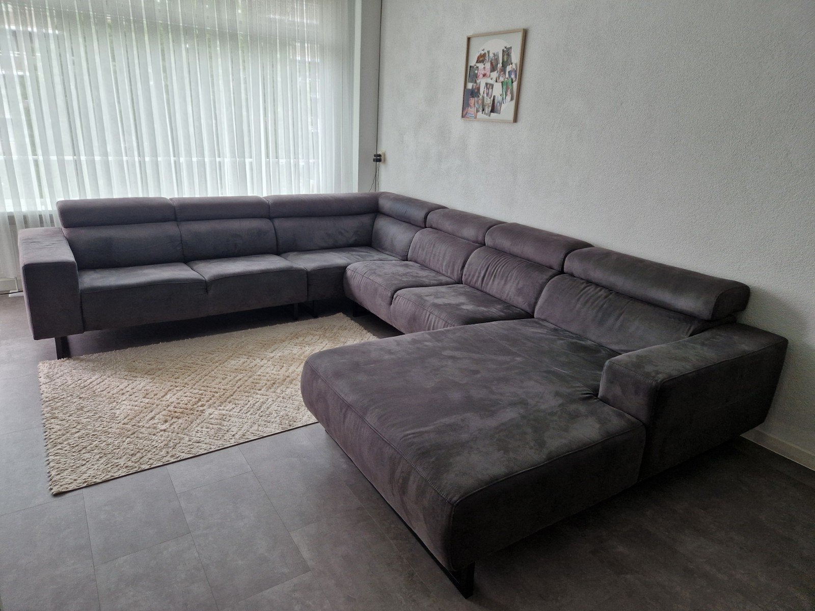 Ruime grijze hoekbank met longchair, Ophalen, Gebruikt, Hoekbank, 300 cm of meer
