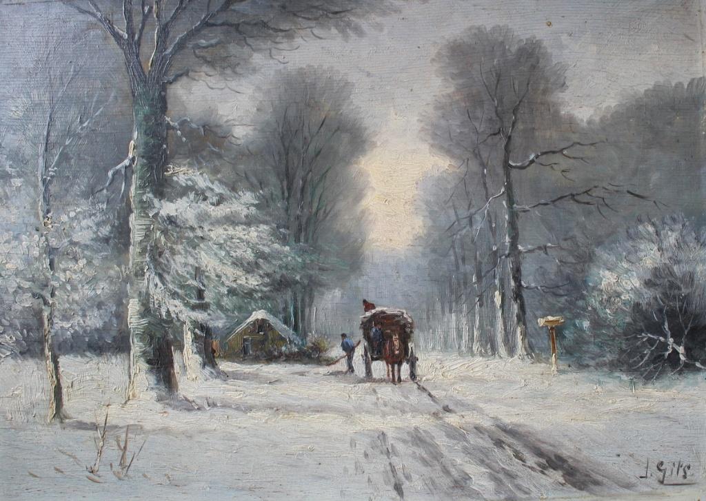 Fraai winterlandschap, olieverf op board. Gesigneerd., Ophalen