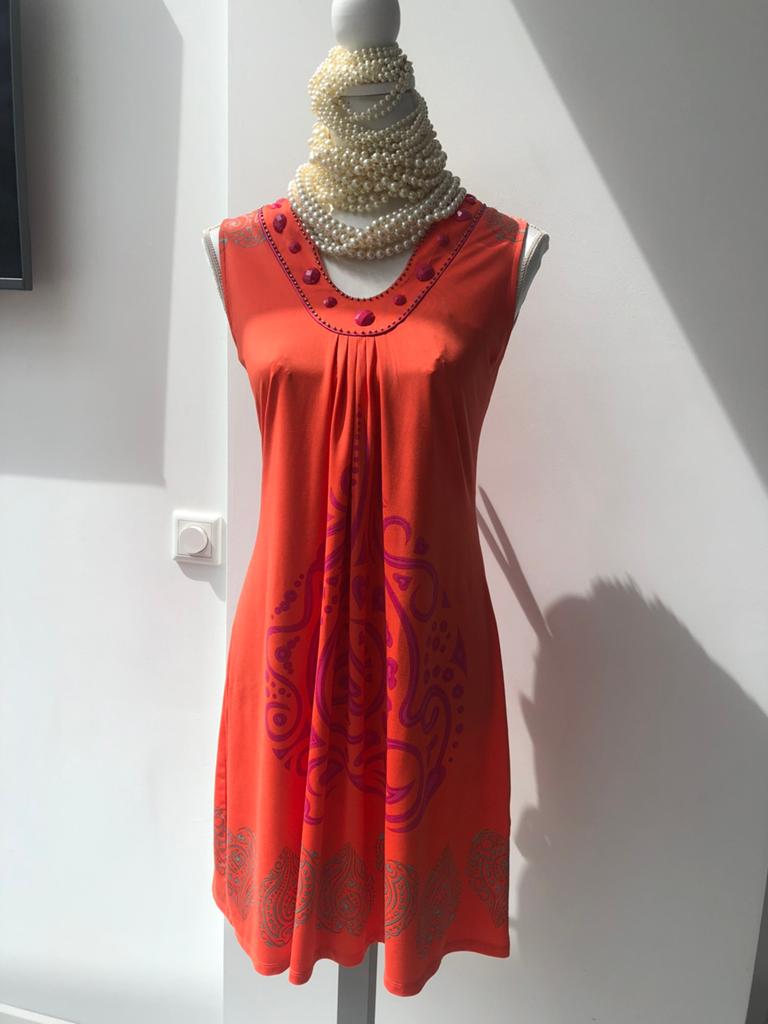 Als Nieuw k-Design jurk oranje travelstof xxl 42 44, Verzenden, Maat 42/44 (L), Oranje, Zo goed als nieuw