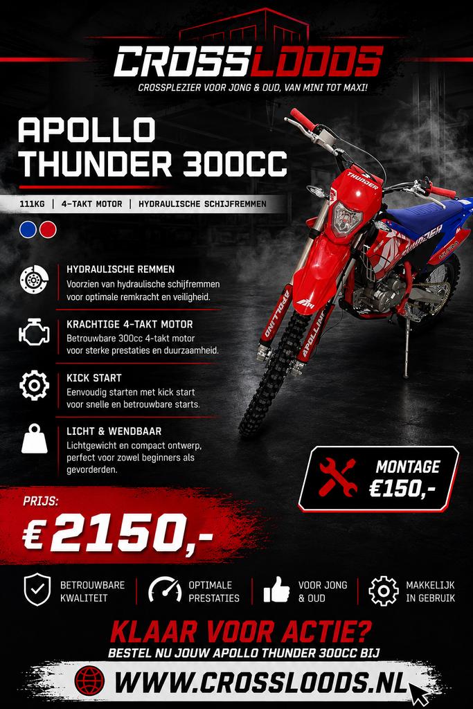 APOLLO THUNDER 300CC CROSSMOTOR, 300 cc, Nieuw, Ophalen of Verzenden, Pitbike