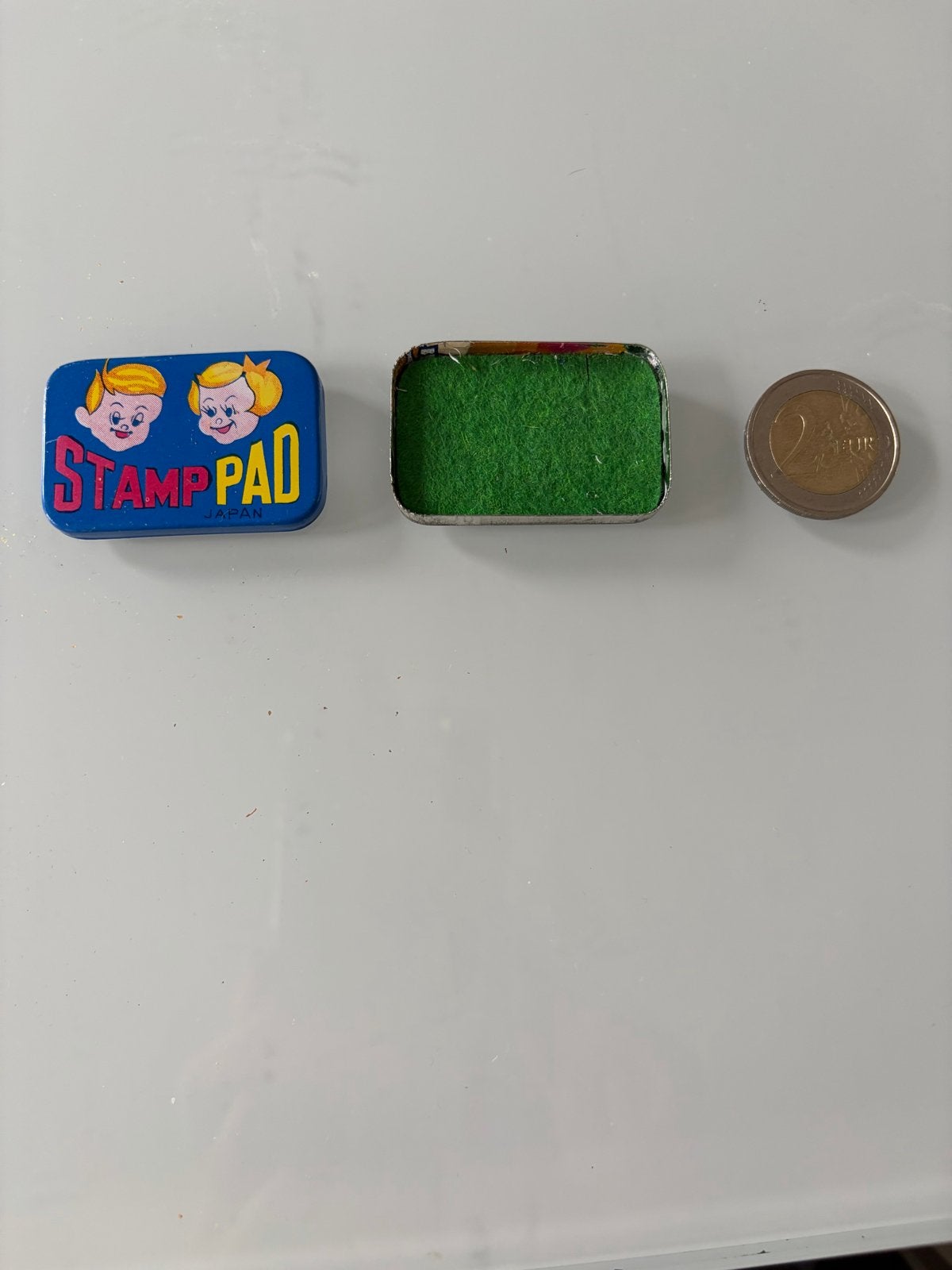 Vintage Japan Stamp Pad - Blauw met Kindergezichten, Verzamelen, Ophalen of Verzenden, Gebruikt