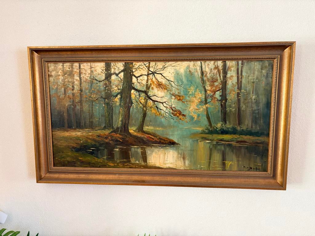 Schilderij Piet Bouter - Boslandschap 90x50 cm, Antiek en Kunst, Kunst | Schilderijen | Klassiek, Ophalen of Verzenden
