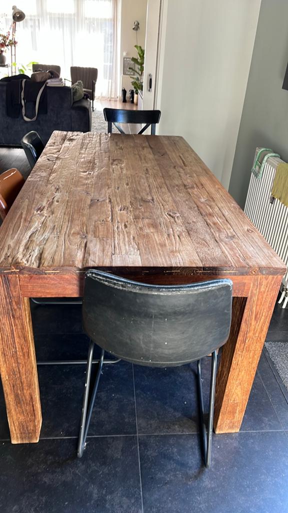 Robuuste houten eetkamerset- Perfect voor gezellige diners, Ophalen, Gebruikt, Teakhout, 50 tot 100 cm