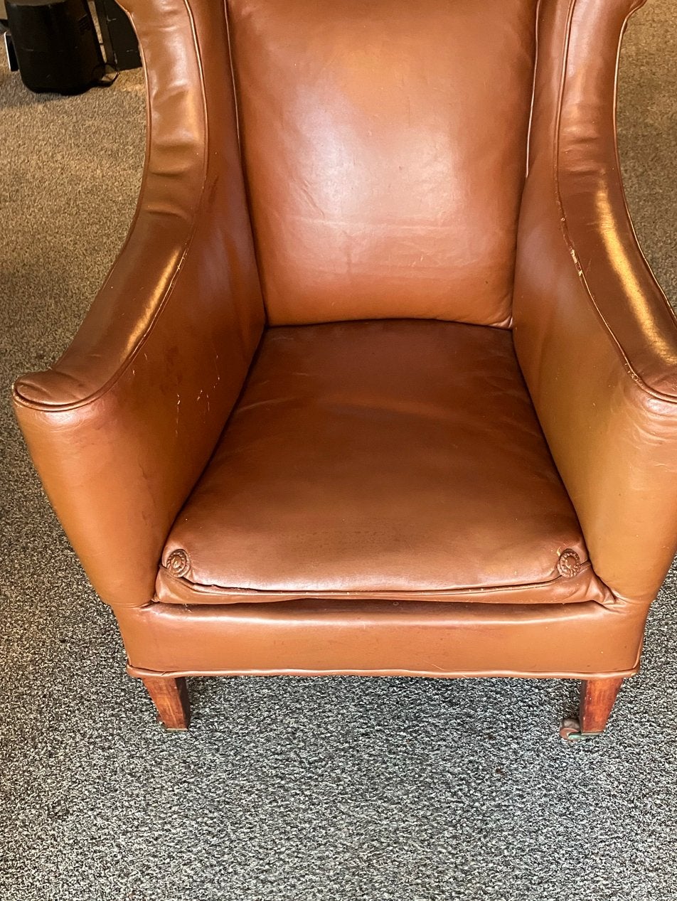 Leren fauteuil in cognac kleur, Ophalen, Gebruikt, Leer, 75 tot 100 cm