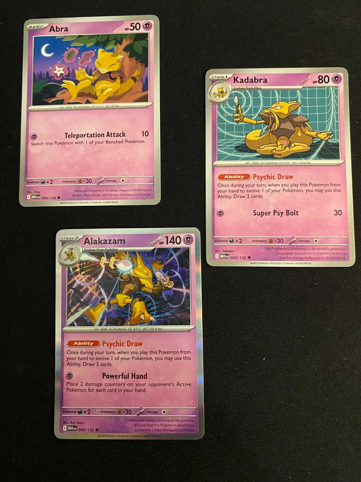 Pokémon Kaarten: Abra, Kadabra, Alakazam set, Ophalen of Verzenden, Gebruikt, Meerdere kaarten