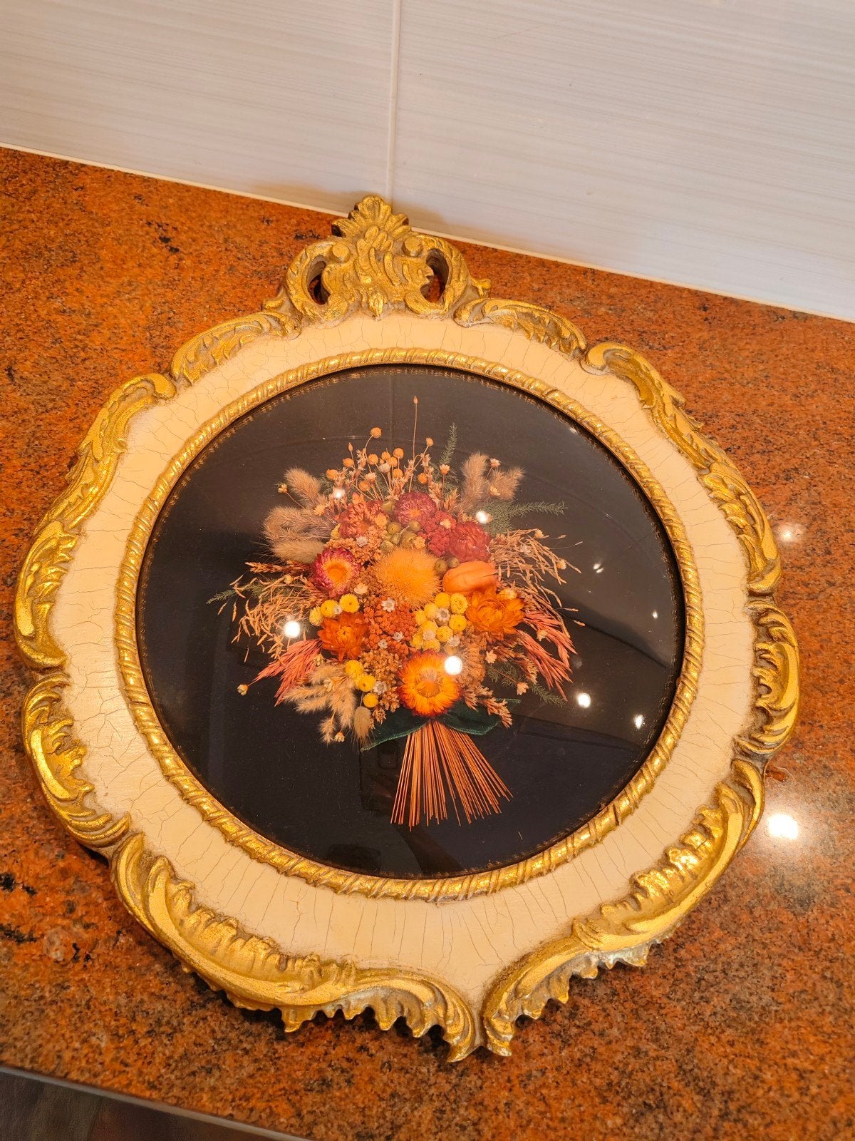Antiek Gedroogde bloemen in een lijst, Ophalen of Verzenden