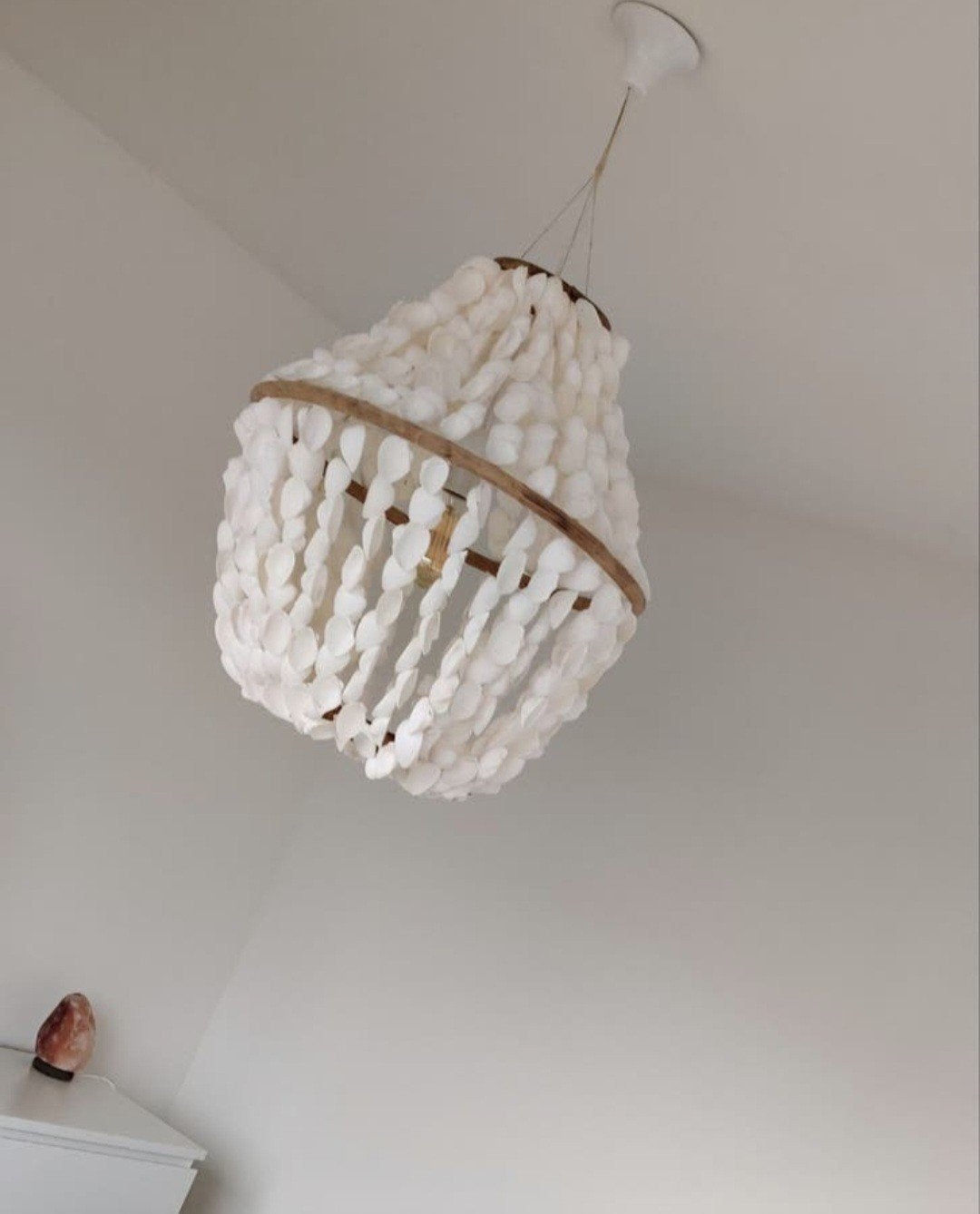 Hanglamp met schelpen - Bohemian stijl, Ophalen, Natuurlijk materiaal, Zo goed als nieuw, E27 (groot)