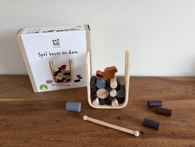 PlanToys | Spel bever en dam | Timber Tumble, Ophalen of Verzenden, Zo goed als nieuw