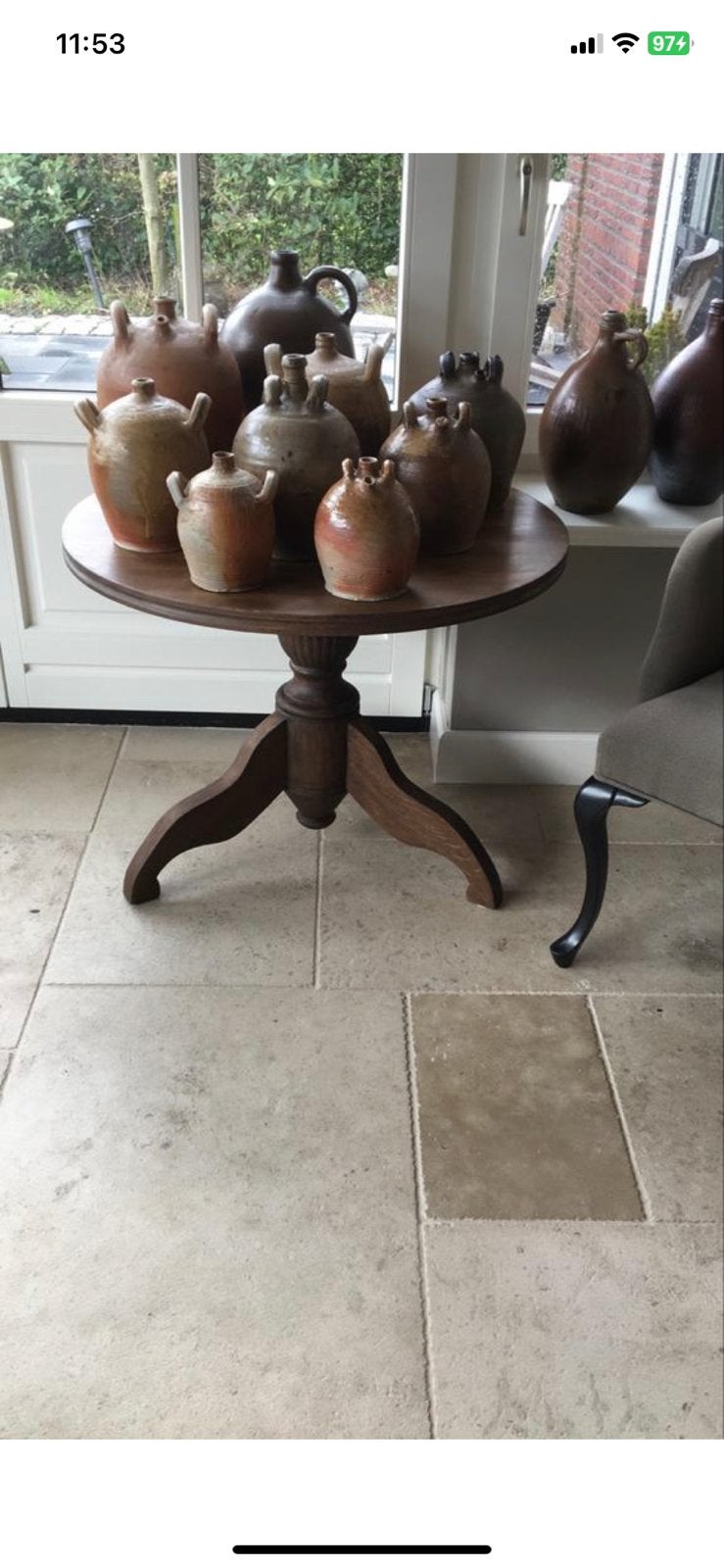 Massief houten ronde salontafel, Ophalen