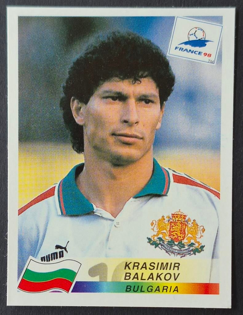 Panini sticker Krasimir Balakov - Bulgarije, WK 98, Ophalen of Verzenden, Zo goed als nieuw, Buitenlandse clubs, Poster, Plaatje of Sticker